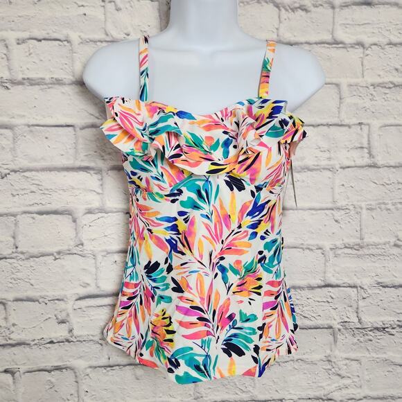 NWT Island Escape Swim Top Size 6 Adjustable Straps Tahiti Printed Tankini - Picture 1 of 14